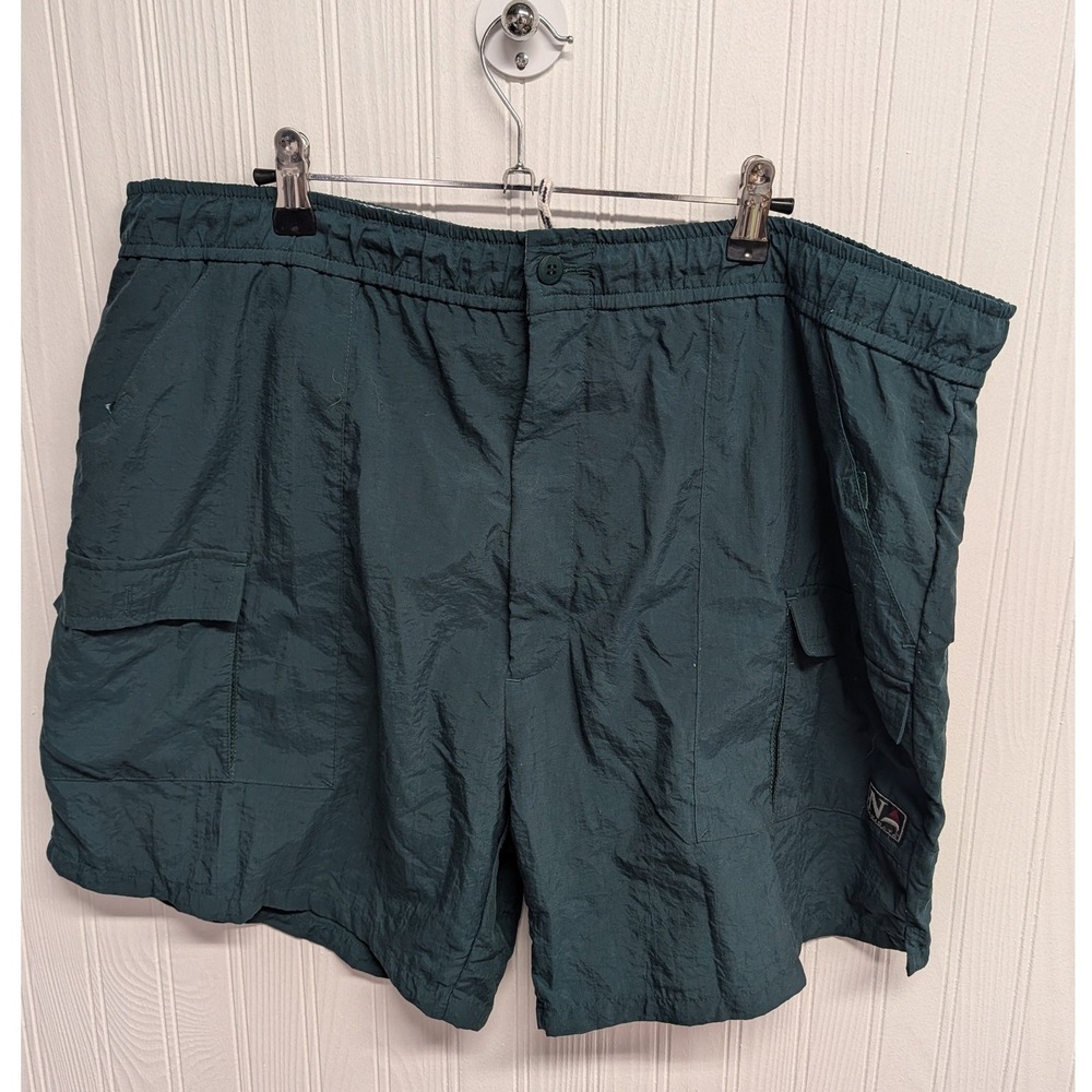 Mens Navigata by Bugle Boy Green Cargo Swim Trunks XL Excellent Vintage Nylon